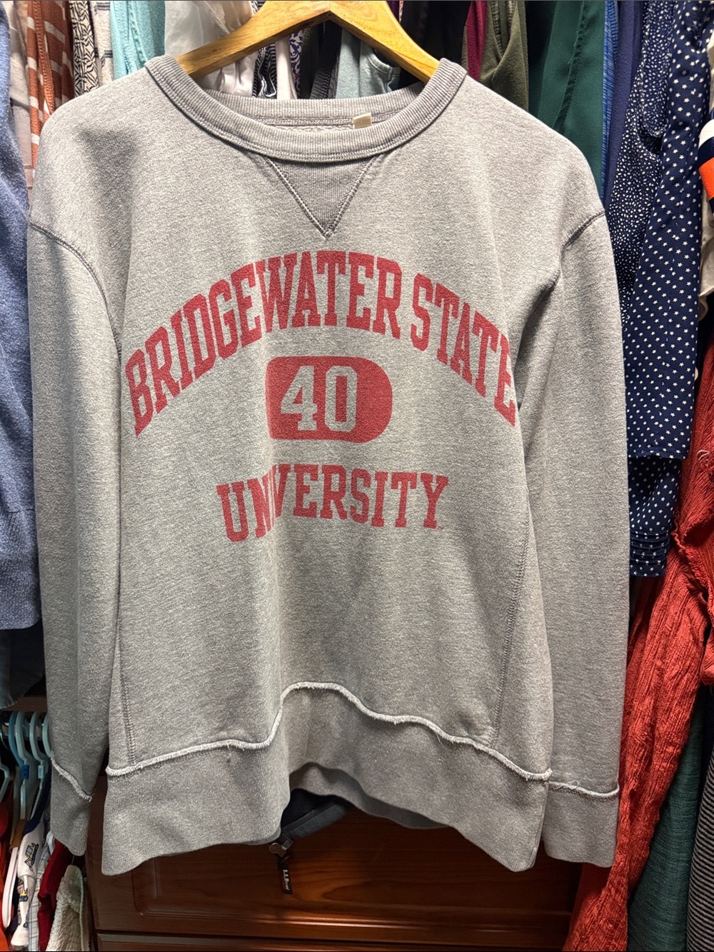Bridgewater State University Gray Crewneck Sweatshirt with Red Print